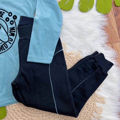 Conj. Blusa Manga Longa Born to Game e Calça de Moletom - Azul e Preto